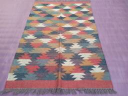 Handwoven Wool Jute Kilim Rug, Traditional Indian Dhurrie, Boho Rug