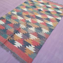 Handwoven Wool Jute Kilim Rug, Traditional Indian Dhurrie, Boho Rug - thumbnail 3