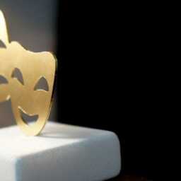 Greek Theater Drama Mask, Gold Bronze & Marble - Home Or Office Decor - thumbnail 2