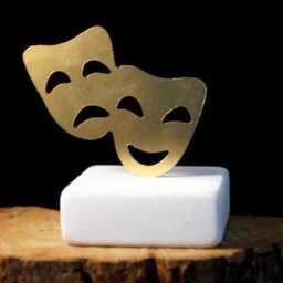 Greek Theater Drama Mask, Gold Bronze & Marble - Home Or Office Decor - thumbnail 3