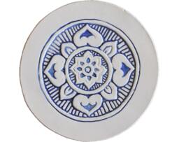 Wall Hanging With Mandala Design, Ceramic Tile Wall Glazed in Blue & White, Circle Art 21cm, Mandala Plain Border - thumbnail 1