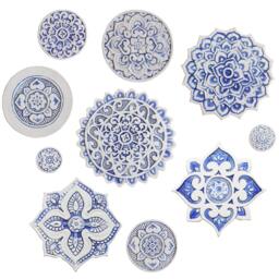 Wall Hanging With Mandala Design, Ceramic Tile Wall Glazed in Blue & White, Circle Art 21cm, Mandala Plain Border - thumbnail 2