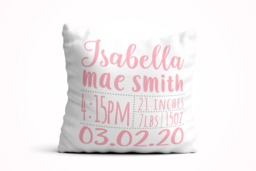 Baby Stats Pillow, Birth Announcement Pillow, Nursery New Gift Personalized, Custom Name Shower - thumbnail 1