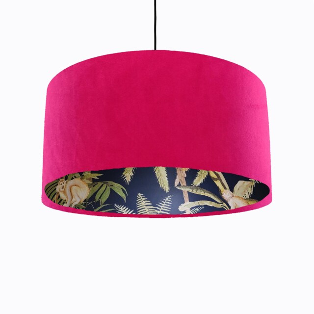 Cerise Pink Velvet & Tropical Lampshade With Dark Monkey Lining - image 1