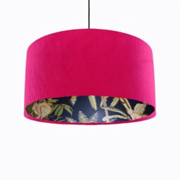 Cerise Pink Velvet & Tropical Lampshade With Dark Monkey Lining - thumbnail 1
