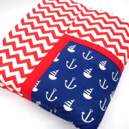 Baby Playmat 105 X cm, Quilted Blanket, Patchwork Blanket in Red/Blue, Also Available As A Set With Cloud Cushions, Handmade By Bab-Berlin - thumbnail 2