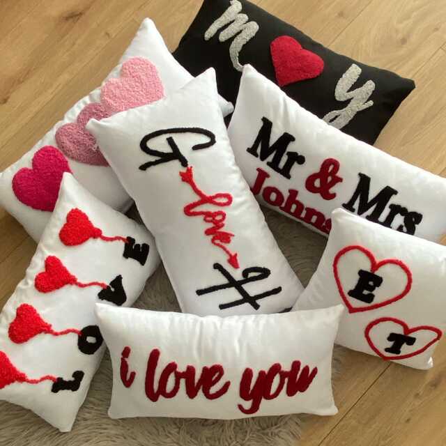 Custom Name Punch Needle Pillow Cover, Linen Anniversary Gift - image 1