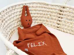 Personalized Baby Bunny Comforter - Soft Muslin Lovey Toy, Plush Security Blanket, Newborn Gift, Organic Cotton Stuffed Animal For Babies