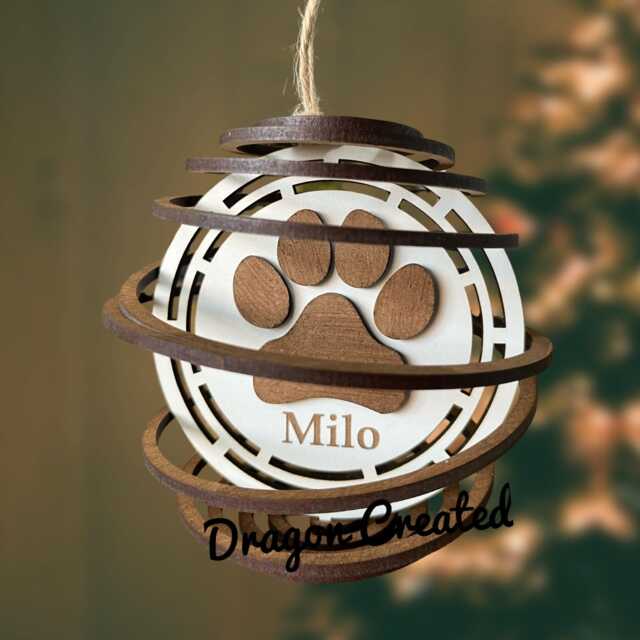 Personalised Paw Print Dog Memorial Ornament in Loving Memory, Engraved Wooden Keepsake Bauble - image 1