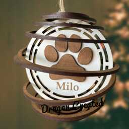 Personalised Paw Print Dog Memorial Ornament in Loving Memory, Engraved Wooden Keepsake Bauble - thumbnail 3