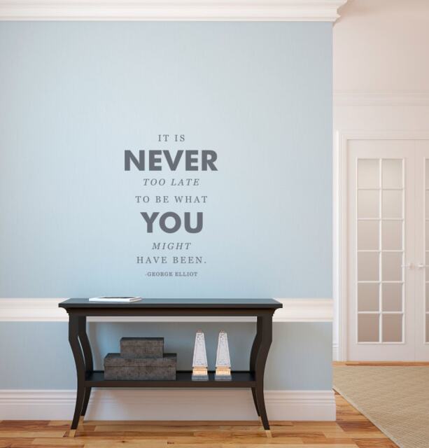 Never Too Late George Elliot Quote - Wall Decal Custom Vinyl Art Stickers - image 1