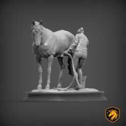 Woman Washing Horse - Unpainted Abs Resin Model - Realistic Equine Care Scene - thumbnail 3