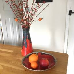 Red Ceramic Vase Mid-Century Modern Lava Glaze Pottery - thumbnail 1