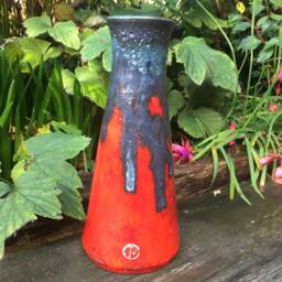Red Ceramic Vase Mid-Century Modern Lava Glaze Pottery - thumbnail 3