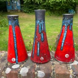 Red Ceramic Vase Mid-Century Modern Lava Glaze Pottery - thumbnail 2