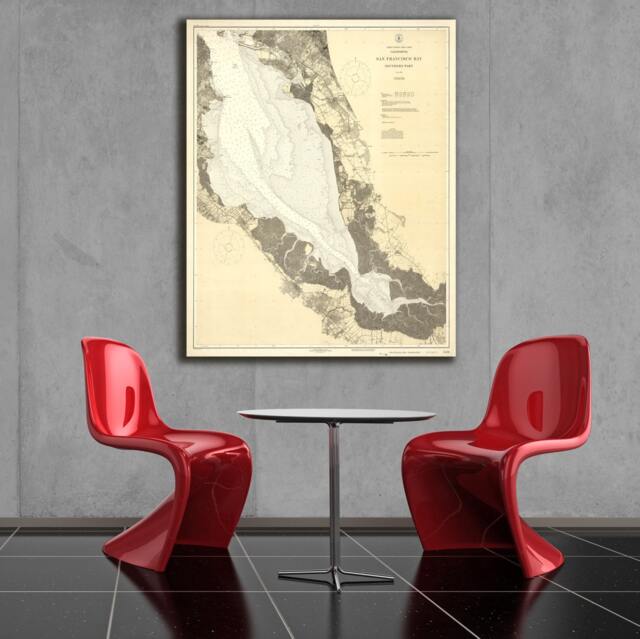 Antique Southern San Francisco Bay Map Print Vintage Wall Art - image 1