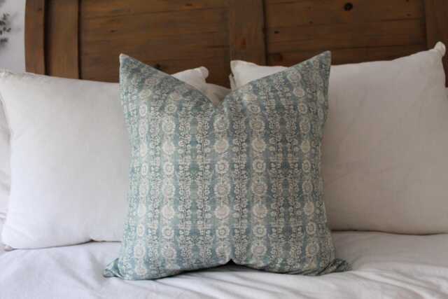 Floral Print Cotton Cushion Light Blue 50x50cm With Feather Insert - image 1