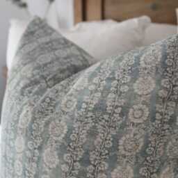 Floral Print Cotton Cushion Light Blue 50x50cm With Feather Insert - thumbnail 2