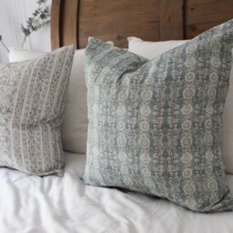 Floral Print Cotton Cushion Light Blue 50x50cm With Feather Insert - thumbnail 3