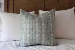 Floral Print Cotton Cushion Light Blue 50x50cm With Feather Insert - thumbnail 1
