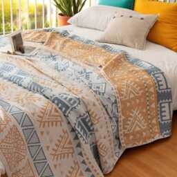 Reversible Cotton Tribal Blanket Boho Geometric Throw - thumbnail 2
