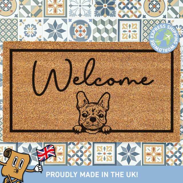 Frenchie Dog Doormat, Porch Doormat , Customised Gift For Lovers, Whimsical French Bulldog Welcome Mat, Personalised - image 1