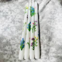 Floral Candles, Flower Home Decor, Painted Candlesticks, Taper Candles - thumbnail 3