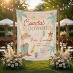 Coastal Cowgirl Bachelorette Party Banner - Boho Wall Tapestry, Beach Decor, Bridal Shower Backdrop, Western Decor - thumbnail 3