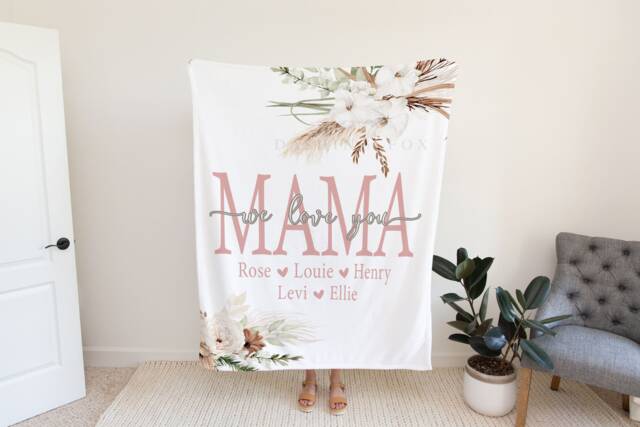 Christmas Blanket, Gift, Floral Style Personalized Mom Gift For Grandparent, Birthday - image 1