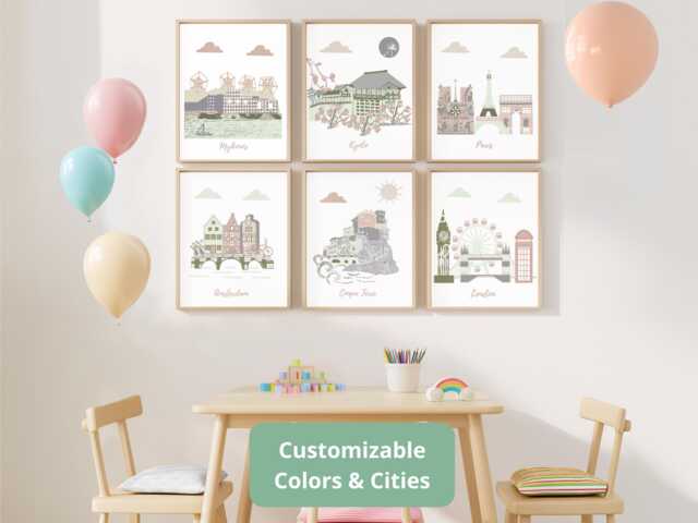Personalized City Prints - Travel Nursery Wall Art Baby Room Decor Set Of 6 - image 1