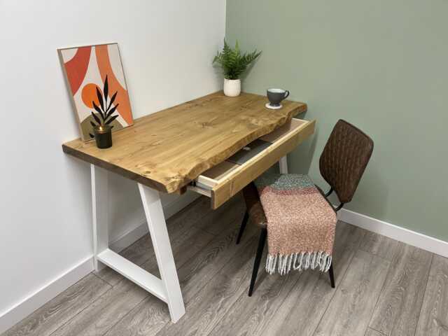 Handmade Live Edge Desk With Drawer On Steel A Legs - image 1