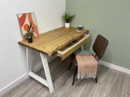 Handmade Live Edge Desk With Drawer On Steel A Legs - thumbnail 1