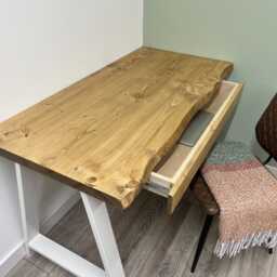Handmade Live Edge Desk With Drawer On Steel A Legs - thumbnail 2