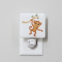 Monkey Fused Glass Nightlight - Nursery Baby Shower Gift Kids Gender Neutral Modern Baboon Chimp Chimpanzee