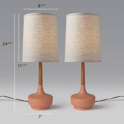 Mid Century Table Lamp Ceramic & Teak Brooke Desert RosePair - thumbnail 2