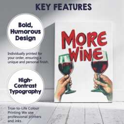 More Wine Typography Cheers Illustration Canvas Wall Art Print Decor Picture Ready To Hang - thumbnail 2