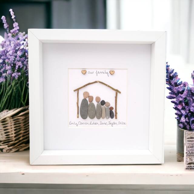 Family Our Home Gift Luxury Pebble Picture Personalised , House Picture , Friends New Decor - image 1