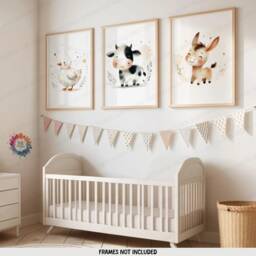 Nursery Farm Animal Wall Art - Set Of 3 Posters - Kids Bedroom Decor Watercolour Animals Childrens Gifts Boys Girls Playroom Prints - thumbnail 2