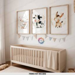 Nursery Farm Animal Wall Art - Set Of 3 Posters - Kids Bedroom Decor Watercolour Animals Childrens Gifts Boys Girls Playroom Prints - thumbnail 1