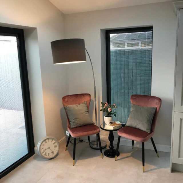 Set Of 2 New York Velvet Dining Chairs - High-Back With Black Legs & Gold Tips - image 1