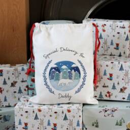 Polar Bear Winter Scene Sack , Personalised Santa Christmas Stocking, Eve Bag, Toy - thumbnail 2