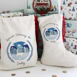 Polar Bear Winter Scene Sack , Personalised Santa Christmas Stocking, Eve Bag, Toy - thumbnail 4