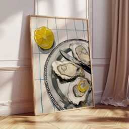 Oyster & Lemon Kitchen Wall Art Print - Modern Food Poster, Coastal Dining Room Decor, Seafood Illustration Artwork, Retro Poster - thumbnail 3
