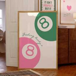 Feeling Lucky 8 Ball, Funky Pink & Green Decor, Trendy Aesthetic Wall Art Retro Girly Bedroom Print, Ball Poster - thumbnail 1