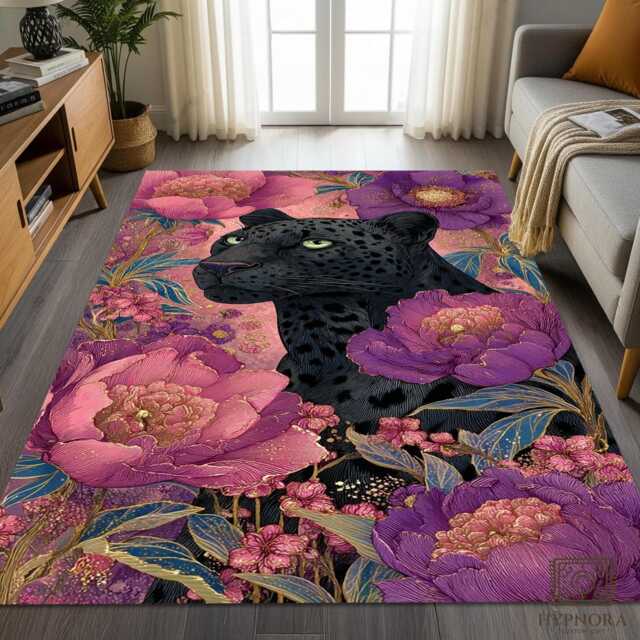 Black Panther Floral Rug - Lush Botanical Garden Area Mat - image 1