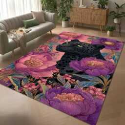 Black Panther Floral Rug - Lush Botanical Garden Area Mat - thumbnail 2