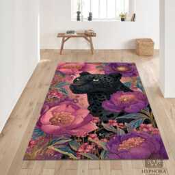 Black Panther Floral Rug - Lush Botanical Garden Area Mat - thumbnail 3