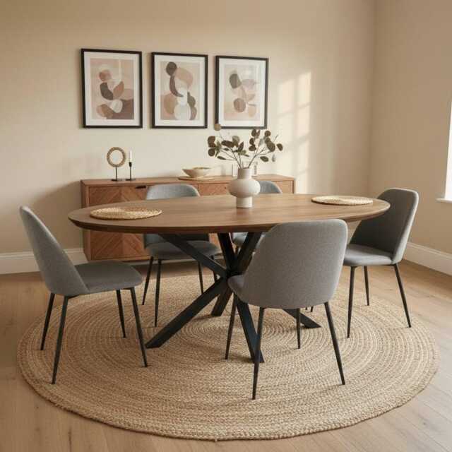 Solid Oak Oval Dining Table - Central Spider Legs - image 1