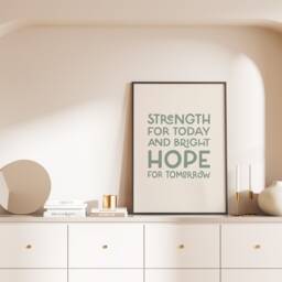 Modern Typography Christian Wall Art, Religious Poster, Gift Boho Print, Strength For Today & Bright Hope Tomorrow Print - thumbnail 1