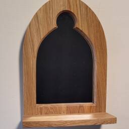Gothic Arch Solid Wooden English Oak Keyhole Trefoil Wall Mirror & Shelf 34 cm Long Hand Made - thumbnail 4